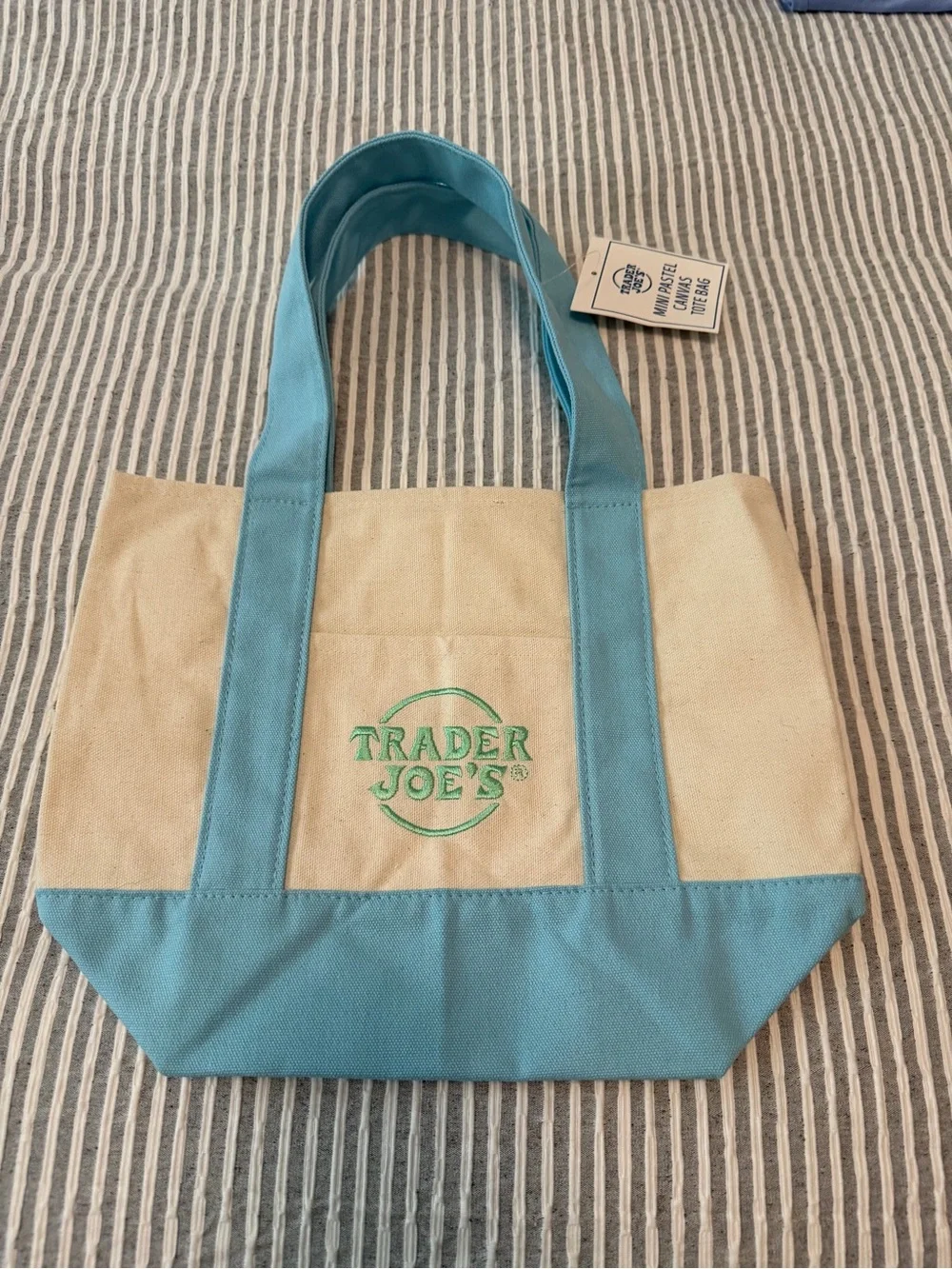 Trader Joe’s mini pastel blue canvas bag NWT - Picture 1 of 1
